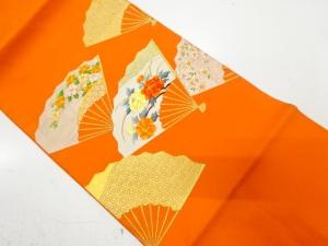 扇面に椿・牡丹模様織り出し　名古屋帯